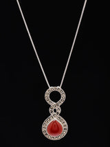 Carnelian Cabochon and Marcasite Sterling Silver Pendant