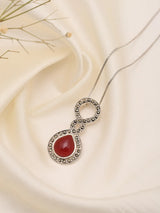 Carnelian Cabochon and Marcasite Sterling Silver Pendant
