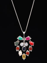 Multi-Gemstone Leaf Sterling Silver Pendant