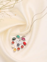 Multi-Gemstone Leaf Sterling Silver Pendant