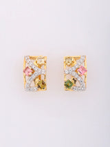Geometric Multicolour Tourmaline Sterling Silver Stud Earrings