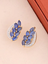Faceted Blue Sapphire Leaf Sterling Silver Stud Earrings