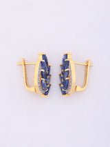 Faceted Blue Sapphire Leaf Sterling Silver Stud Earrings