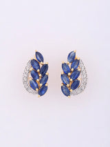 Faceted Blue Sapphire Leaf Sterling Silver Stud Earrings