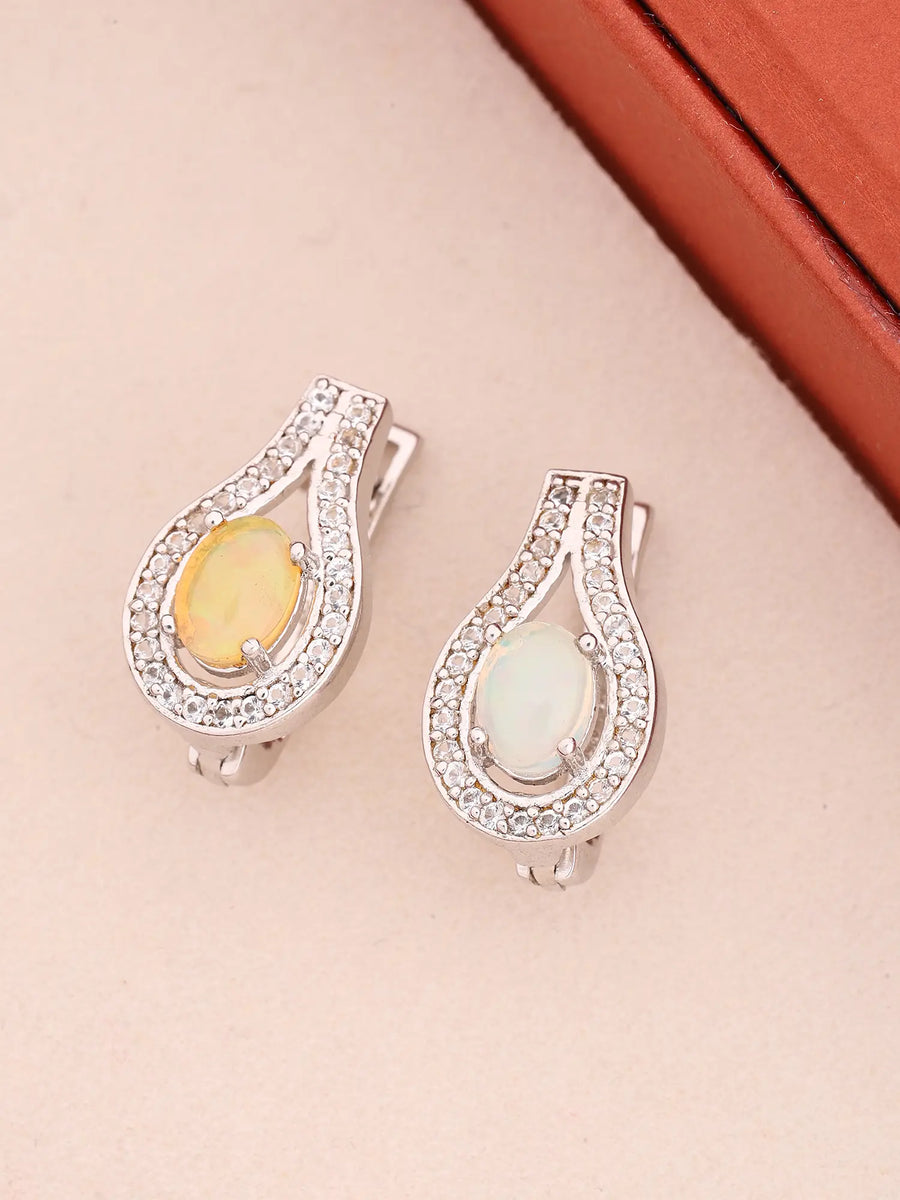 Faceted Ethiopian Opal Pear Cut Sterling Silver Earrings