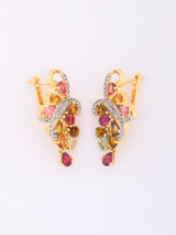 Multi-Gemstone and Cubic Zirconia Sterling Silver Stud Earrings
