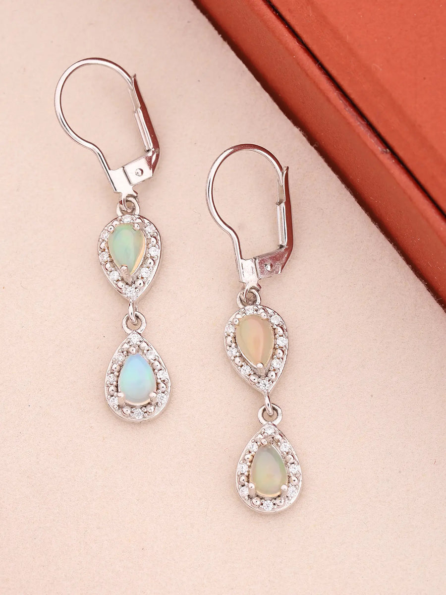Ethiopian Opal Teardrop Sterling Silver Drop Earrings