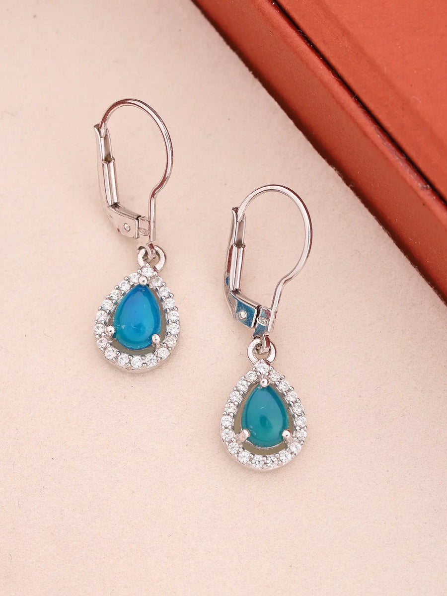 Teardrop Blue Chalcedony Sterling Silver Drop Earrings