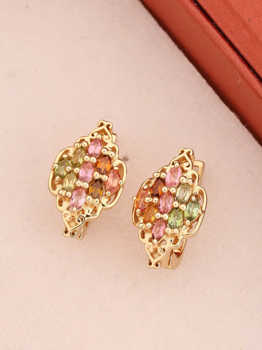 Faceted Multicolour Tourmaline Sterling Silver Stud Earrings