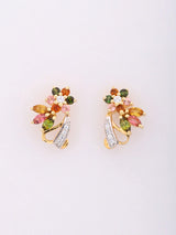 Green and Pink Tourmaline Floral Sterling Silver Stud Earrings