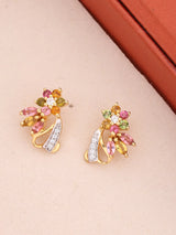 Green and Pink Tourmaline Floral Sterling Silver Stud Earrings