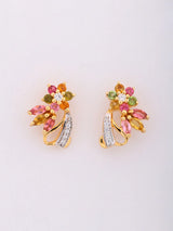 Green and Pink Tourmaline Floral Sterling Silver Stud Earrings