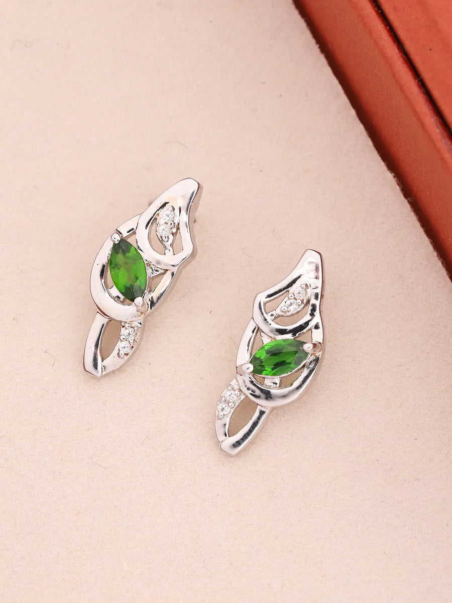 Marquise Green Tourmaline Sterling Silver Stud Earrings
