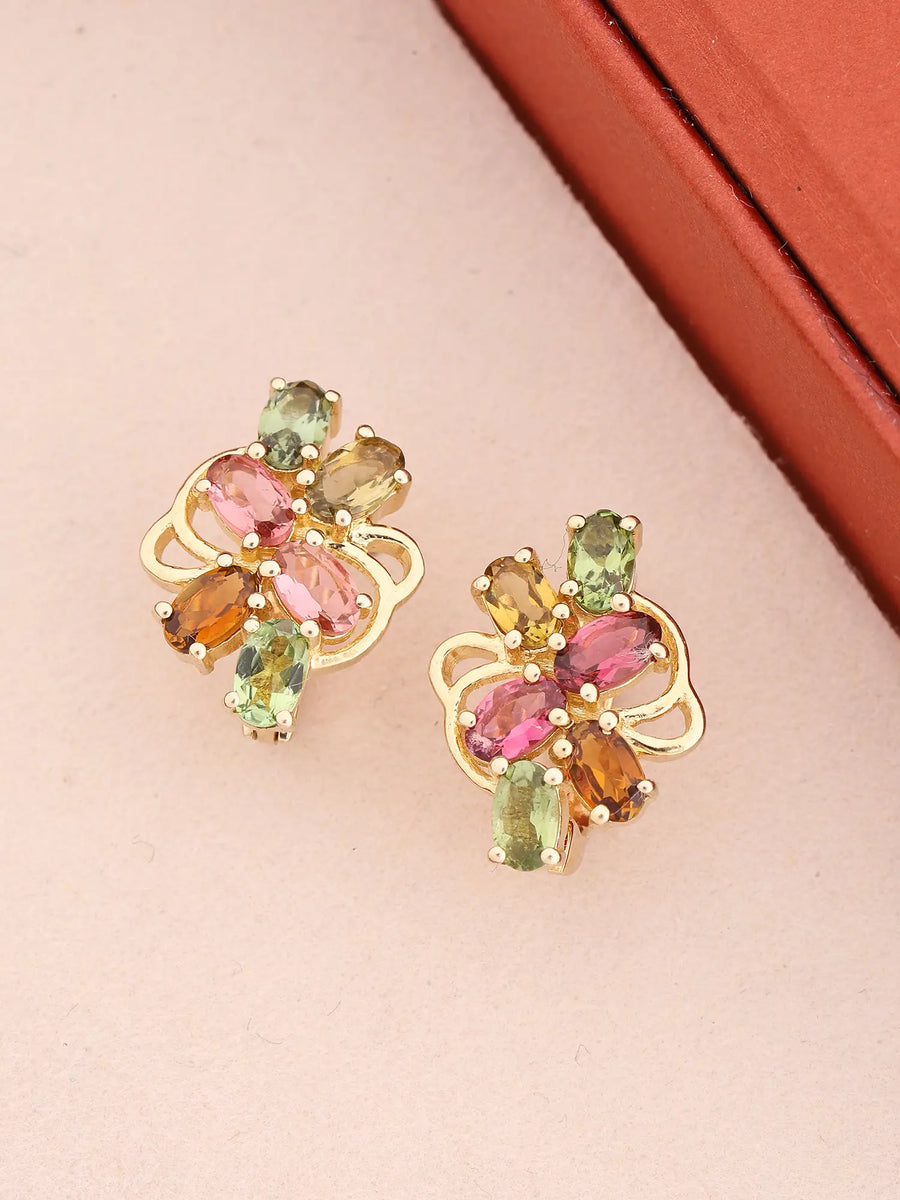 Multicolour Tourmaline Floral Sterling Silver Stud Earrings