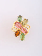 Multicolour Tourmaline Floral Sterling Silver Stud Earrings