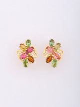 Multicolour Tourmaline Floral Sterling Silver Stud Earrings