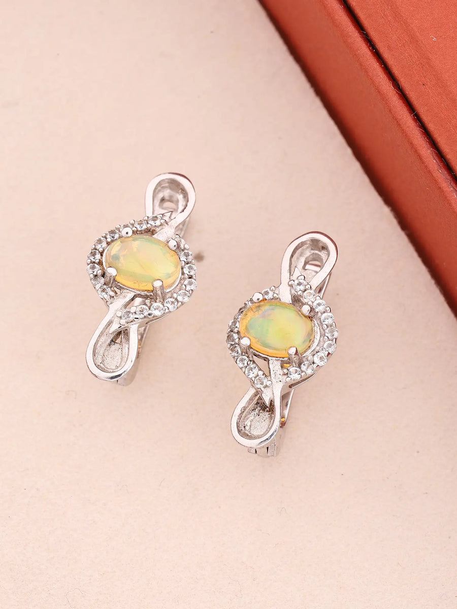 Oval Ethiopian Opal Sterling Silver Stud Earrings