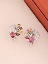 Multicolour Tourmaline and Cubic Zirconia Sterling Silver Stud Earrings