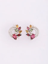 Multicolour Tourmaline and Cubic Zirconia Sterling Silver Stud Earrings