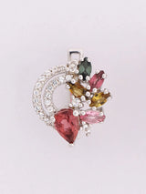 Multicolour Tourmaline and Cubic Zirconia Sterling Silver Stud Earrings