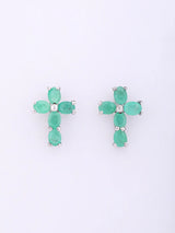 Emerald Cross Sterling Silver Stud Earrings