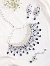 Sea Green American Diamond Teardrop Bridal Necklace Set with Maang Tikka