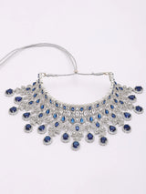 Sea Green American Diamond Teardrop Bridal Necklace Set with Maang Tikka