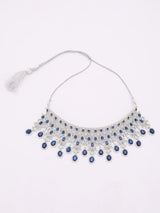 Sea Green American Diamond Teardrop Bridal Necklace Set with Maang Tikka