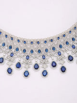 Sea Green American Diamond Teardrop Bridal Necklace Set with Maang Tikka