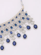 Sea Green American Diamond Teardrop Bridal Necklace Set with Maang Tikka