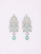Sea Green American Diamond Teardrop Bridal Necklace Set with Maang Tikka