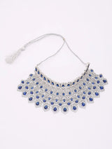 Royal Blue American Diamond Bridal Necklace Set with Maang Tikka