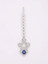 Royal Blue American Diamond Bridal Necklace Set with Maang Tikka