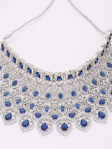 Royal Blue American Diamond Bridal Necklace Set with Maang Tikka