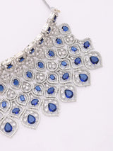 Royal Blue American Diamond Bridal Necklace Set with Maang Tikka