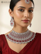 Floral American Diamond Bridal Necklace Set with Maang Tikka