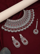 Floral American Diamond Bridal Necklace Set with Maang Tikka