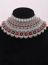 Floral American Diamond Bridal Necklace Set with Maang Tikka