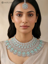 Floral American Diamond Bridal Necklace Set with Maang Tikka