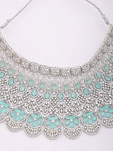 Floral American Diamond Bridal Necklace Set with Maang Tikka