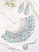 Floral American Diamond Bridal Necklace Set with Maang Tikka