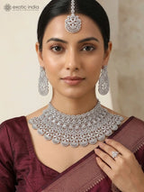 Floral American Diamond Bridal Necklace Set with Maang Tikka