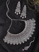 Teardrop Crystal Bridal Necklace Set with Maang Tikka