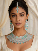 Teardrop Crystal Bridal Necklace Set with Maang Tikka