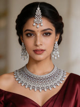 Teardrop Crystal Bridal Necklace Set with Maang Tikka