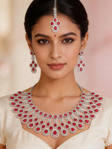 Zircon and Crystal Stone Necklace Set with Maang Tikka
