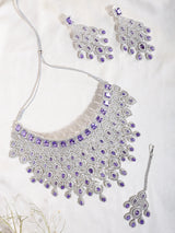 Royal Purple American Diamond Bridal Necklace Set with Maang Tikka