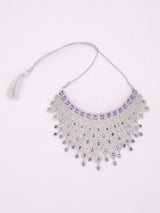Royal Purple American Diamond Bridal Necklace Set with Maang Tikka
