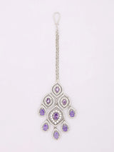 Royal Purple American Diamond Bridal Necklace Set with Maang Tikka