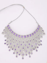 Royal Purple American Diamond Bridal Necklace Set with Maang Tikka